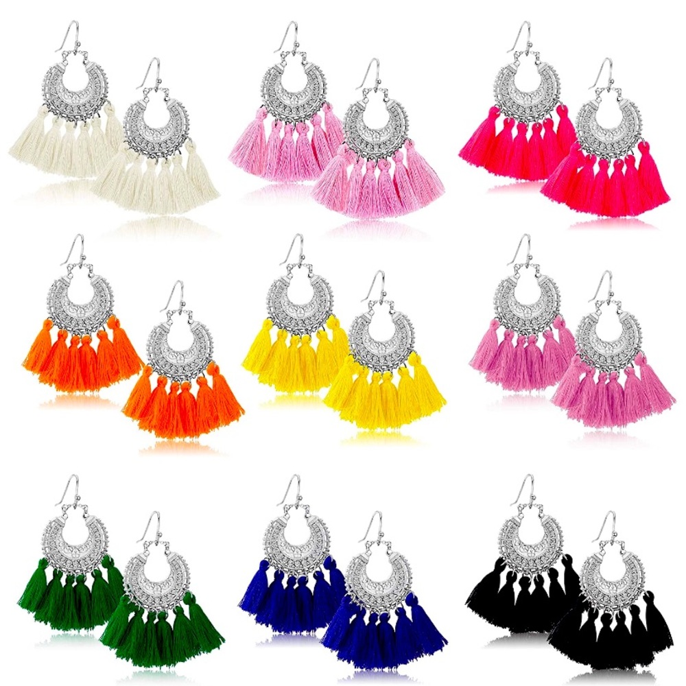 Fan Shape Tassel Earrings - Light Pink